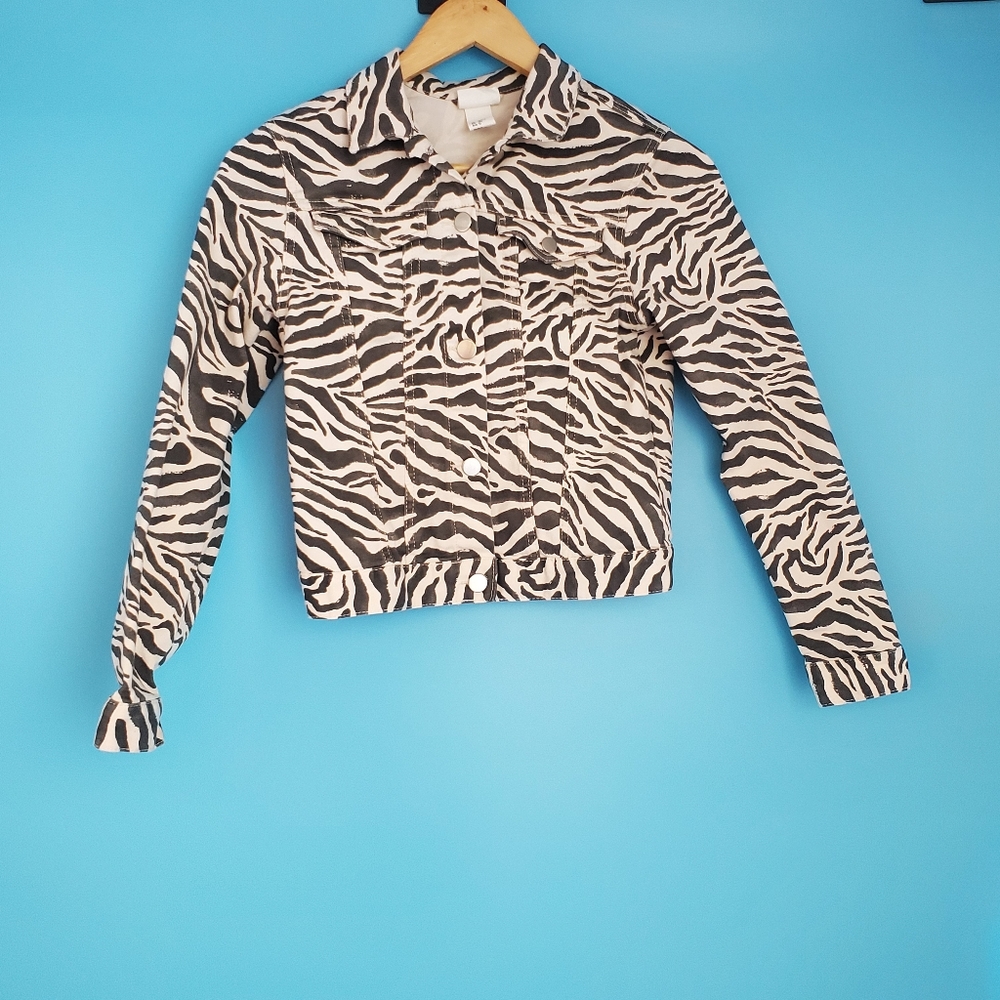 K. Kijan x H&M Girl's Size 11-12Y Zebra Jean Jacket